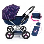 Pram Dolls -  Cosy Blue with Pink Hearts - Bayer